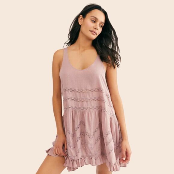Free People Voile and Lace Trapeze Slip Mini Dress - Picture 1 of 13